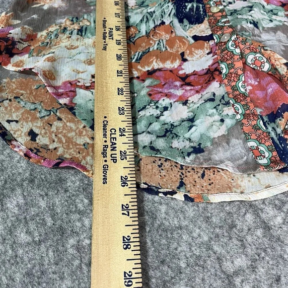 Fig And Flower Button Up Shirt Women PM‎ Floral Semi Sheer Roll Tab Sleeve - Picture 12 of 13